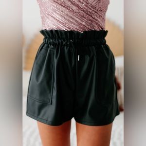 NWOT HYFVE Faux leather paper-bag waist shorts, black, size small